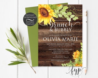 Brunch and Bubbly Bridal Shower Invitation Template | Editable Instant Download
