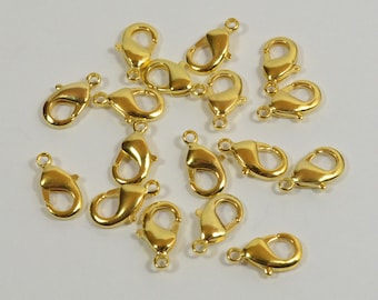 14K Gold Plated Lobster Clasps - 12mm x 7mm - Choose Your Quantity