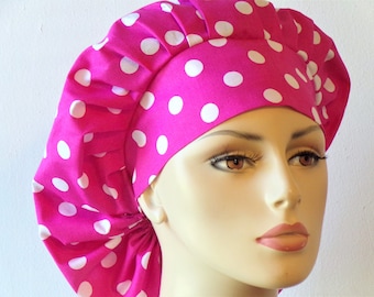 Scrub Hats Bouffant Surgical Scrub Hat - Pink Polka Dot Medical Scrub Hat