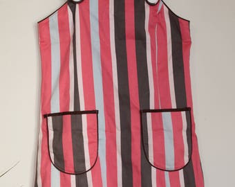 Vintage Pink Striped Pinafore Jumper Mini Dress with Pockets