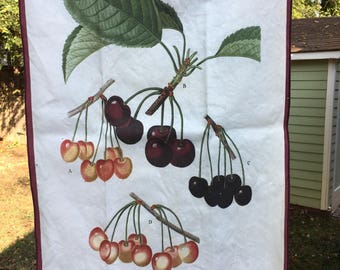Vintage Cherry Botanical Print Tea Towel