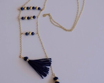 Long lapis necklace - blue necklace - tasel necklace - gemstone jewelry