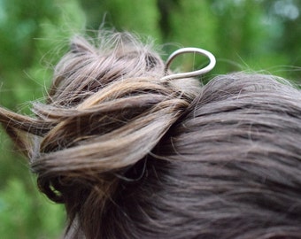 Curved german silver hair pin, brass hair accessory, copper bun pin, hair holder, hair jewelry