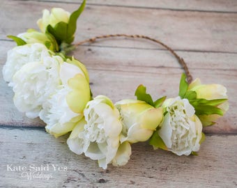 Flower Crown, Peony Flower Crown, Peony Crown, Wedding Crown, Hair Wreath, Bridal Crown, Flower Girl Crown