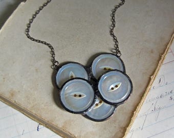 Button Bib Necklace One of a Kind Shell Soldered Jewelry