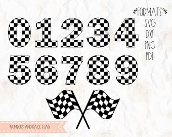 Checkered numbers, checkered flag, racing flag, SVG, PNG, DXF, Jpeg, cricut, silhouette studio, cut file, vinyl decal, t shirt design