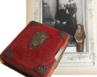 Antique Photo Album with Original Photos / French Vintage Collectible 1900s Photo Book
