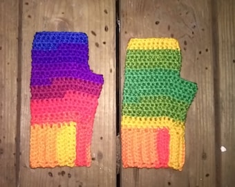 Fingerless gloves, rainbow, fingerless mittens, driving gloves, driving mittens, texting mittens, typing gloves, typing mittens, LGBTQI