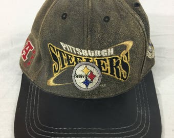 Vintage 90s Pittsburgh Steelers ProElite Made In USA Genuine Leather Hat Cap