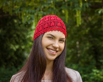Queen of Hearts Crochet Cap - Valentines Day Gift For Her Woman Girlfriend - Cotton Beanie Crochet Summer Hat - ItWasYarn Hat For Ladies