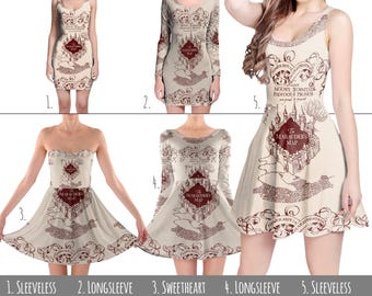 Marauder's Map Harry Potter Inspired - Dress in XS-3XL - Flared, Bodycon, or Skater Style 000938