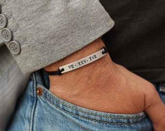 Roman Numeral Date Bracelet, Matching Couples Bracelet, Personalized Leather His and Hers Bracelet Set, Couple Jewelry
