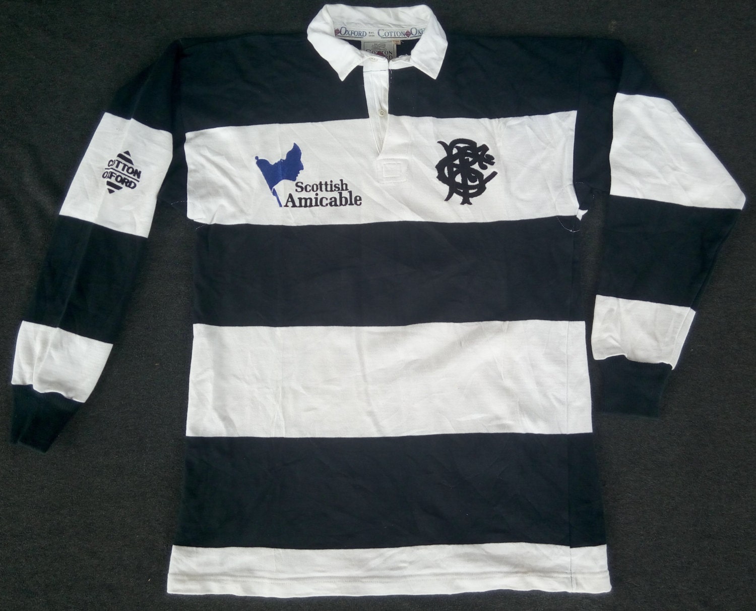 Vtg COTTON OXFORD Est 1924 Scottish Amicable Rugby Shirt