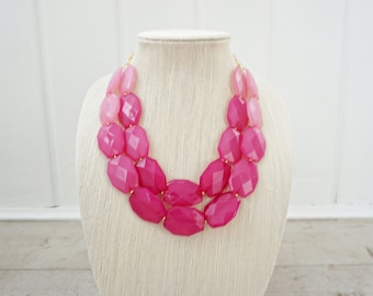 Pink Ombre Faceted Gem Statement Necklace