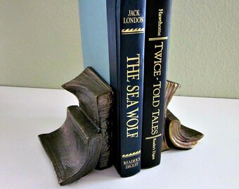 Vintage Bronze or Tarnished Brass "Book" Bookends - Shabby Chic - Desk Bookends - Library - Executive Office Bookends - Cast Metal Bookends