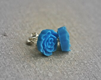 Vintage Tiny Rose Earrings -Robin egg blue