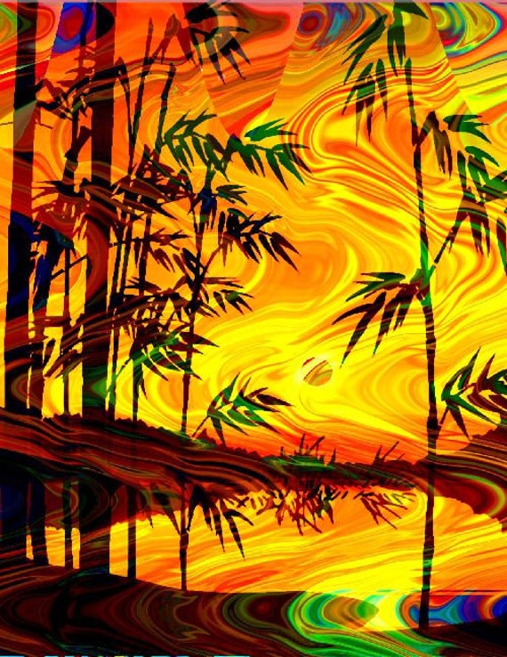 Hand Created 4 Fabric 100% Cotton Sateen Art Prints Landscape Asian Aurora Borealis Sunset Quilting