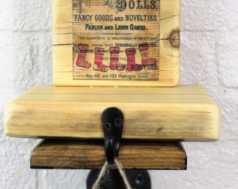Rustic Vintage Stockings Label Mantle or Fireplace Stocking Holder