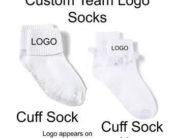 Custom Made Team Logo Baby Socks Lace or Cuff Football Baseball College or NFL Matches Personalized Onesies - Great New Baby or Shower Gift