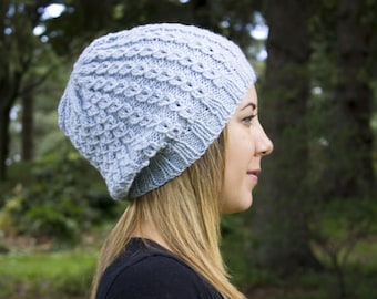 Pale Blue Slouchy Knit Hat -Blue Vegan Hat - Boho Hat - Hipster Hat - Hippie Hat - Womens Tam - Mens Beanie - Unisex Hat - Gift For Her