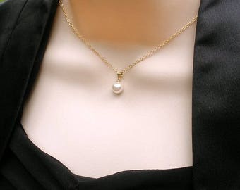 Simple Pearl Necklace, Pearl Drop Necklace, Drop Pearl Gold Necklace, Single Pearl, Bridesmaid Necklace Gift, Wedding Pearl, 14k Gold Filled