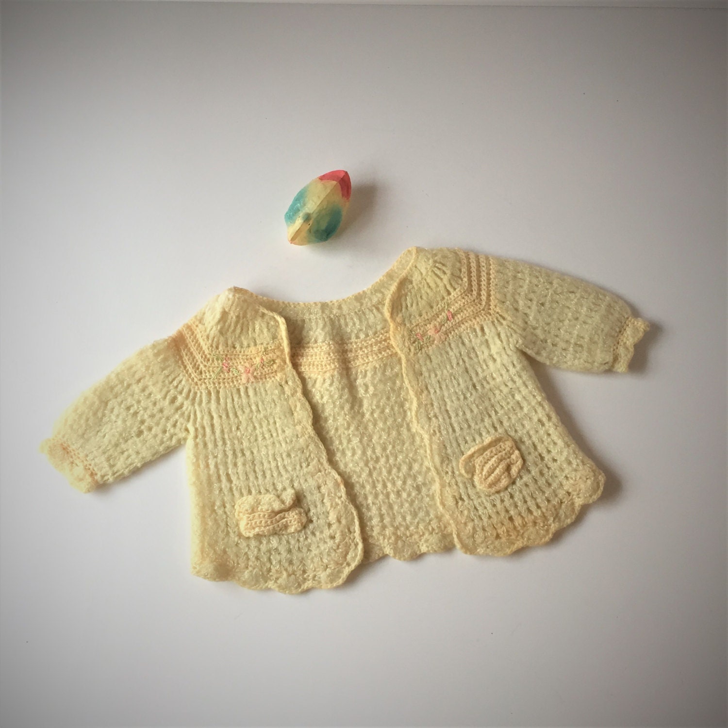 Vintage Baby Clothes 1940s Baby Girl Sweater Crochet Baby