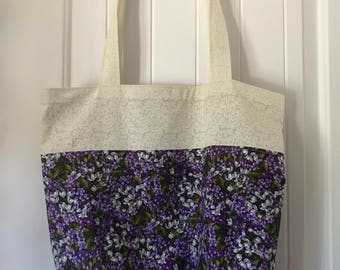 Purple Floral with White Reusable Eco Tote Bag