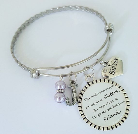 Sister in Law Bracelet / Sister in Law Bangle Bracelet / Wedding Keepsake / Gift for Sister in Law / Sister in Law Wedding Keepsake