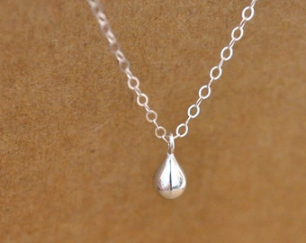 silver rain drop necklace, RAINING DAY, teardrop necklace, rain drop, clear water, petite water drop necklace
