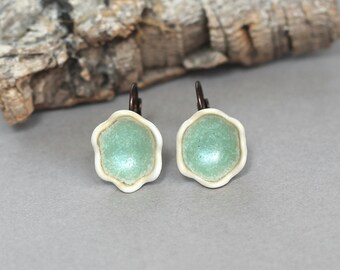 Green Porcelain flower earrings “Minty”, handmade green porcelain earrings, Mynt earrings, flower bell earrings, gift for her, under 30