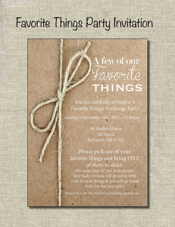 Gift Exchange//Favorite Things Party Invite//Brown Paper