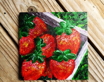 Sweet Strawberries - Acrylic Canvas Painting