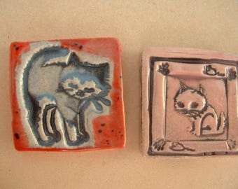 Cats 3 * 3 cm glazed ceramic cabochons