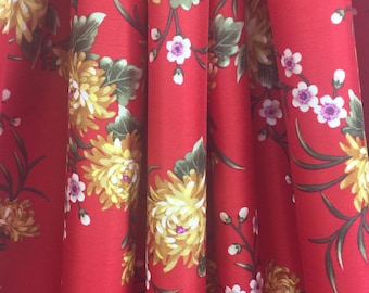 17-201 Red and Gold Floral Satin - Sold by the Yard