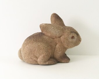 Bunny Bank Flocked Rabbit Fuzzy Bunny Bank Rabbit Bank 1980s Bank Brown Bunny