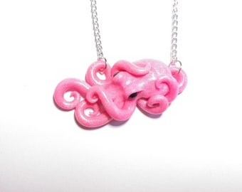 hot pink glitter octopus necklace, hot pink octopus, octopus jewelry, octopus necklace, octopus lovers, cephalopod necklace
