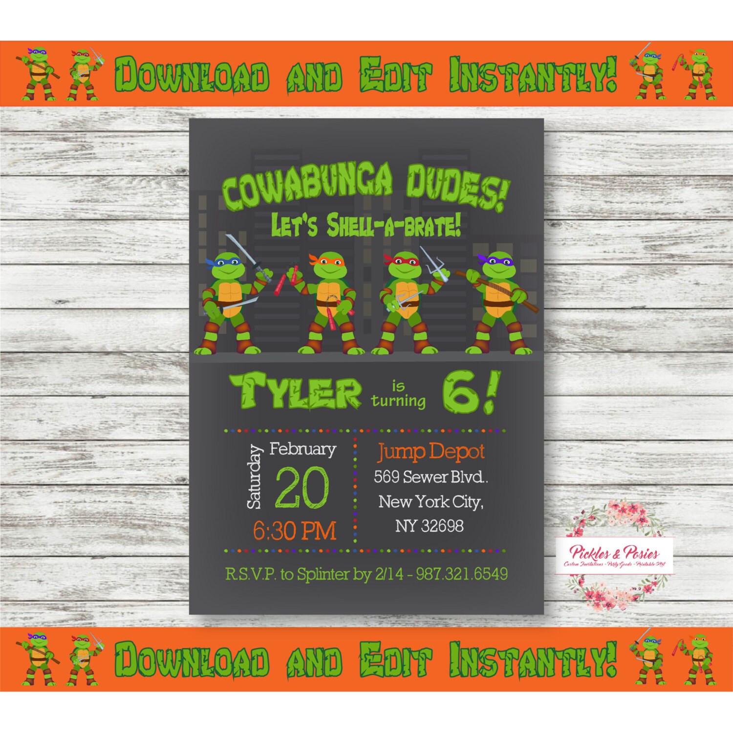 Editable Ninja Turtles Invitation Ninja Turtle Birthday