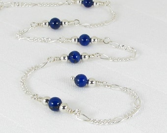 Lapis Lazuli Sterling Silver Adjustable Chain Anklet