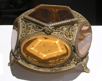 LARGE Antique Jewelry casket . Vanity Box - Ormolu jewelry Box . Footed Vanity Box - Vintage Boxes