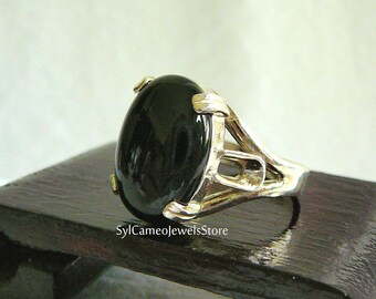 Black Onyx Handcrafted Statement Ring .925 Sterling Silver Jewelry SylCameoJewelsStore