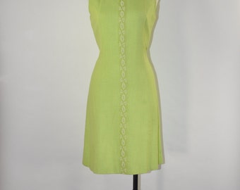 60s lime green dress / 1960s beaded dress / vintage sleeveless shift dress