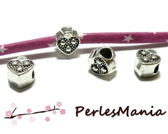 10 beads spacer large hole 5 mm heart and silver H7379 old PIN, DIY