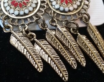 Gold and Enamel Dream Catcher Earrings, Nickle Free, Gold Plated, Dream Catcher, Native Style Earrings