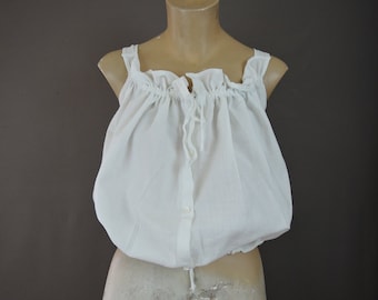 Vintage White Cotton Camisole Corset Cover, 36 bust, Antique 1900s Edwardian Lingerie