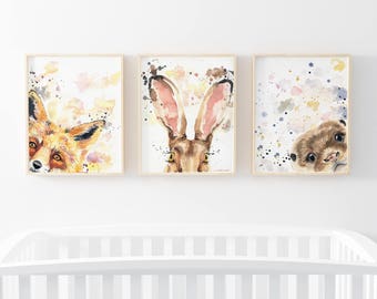 Animal Nursery Art Woodland - Woodland Nursery Decor - Wildlife Nursery - Nursery Animals - Fox Nursery - Woodland Nursery Art - Forest Art