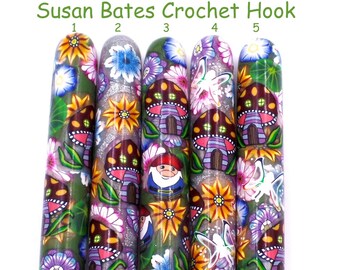 Crochet Hook Fairy Garden, Polymer Clay Covered Susan Bates Crochet Hook, Ergonomic Crochet Hook,Pumpkin, Flowers, Enchanted Forest