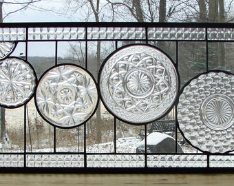 stained glass panel Clear Cascade Transom window custom available