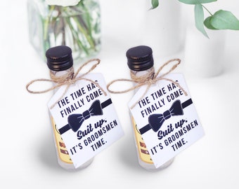 Suit Up, Will You Be My Groomsmen? Liquor Tags - Groomsmen Proposal Mini Tags - Groomsmen Gift - Best Man Label - Instant Download