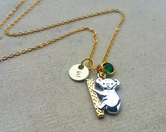 Koala Gold Tone Initial Personalized tag Custom Koala Bear Necklace