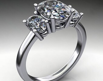 addison ring - 2 carat oval NEO moissanite engagement ring, 3 stone ring